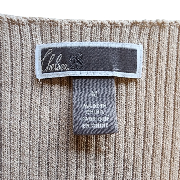 NWT Chelsea28 Ribbed V-neck Ruffled Sleeve Tan Sweater - Medium - Picture 5 of 6